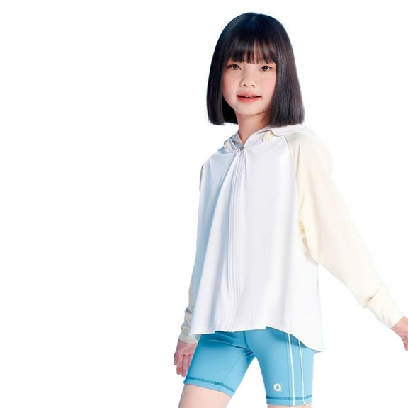 FLMEI Teen Kids Boys Girls Sun Protection Jacket for 6-13 Years Unisex Summer Colour Blocking Sun Shirt Toddler UPF 50+ Rashguard Long Sleeves Hooded Sunsuits