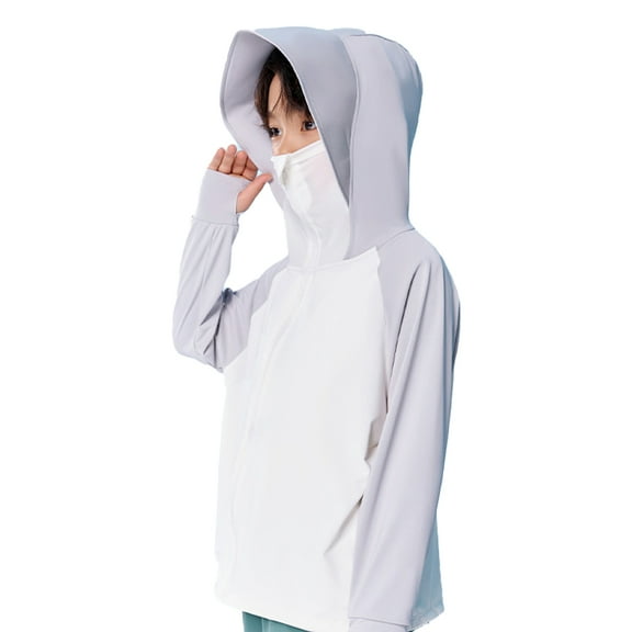 FLMEI Teen Kids Boys Girls Sun Protection Jacket for 6-13 Years Unisex Summer Colour Blocking Sun Shirt Toddler UPF 50+ Rashguard Long Sleeves Hooded Sunsuits