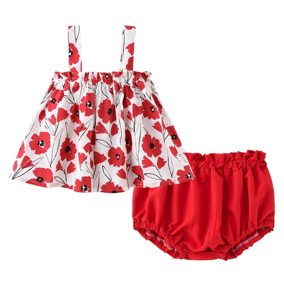FLMEI Toddler Baby Girls Camisole Shirt Outfit Infant Cute Cartoon Printing Strappy Halter Tops Big Pp Shorts 2PCS Summer Set 6M-4T