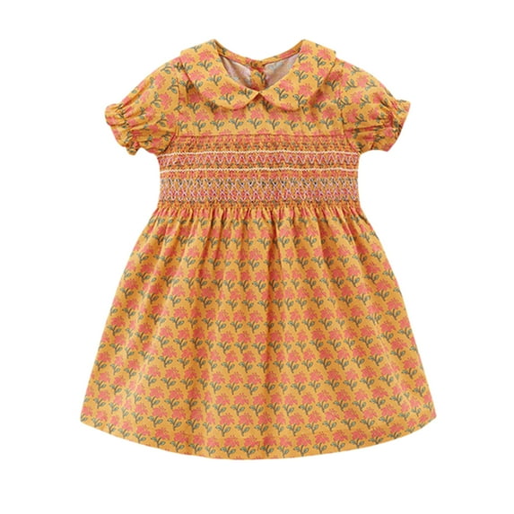 FLMEI Toddler Girls Baby Collar Princess Dress Short-Sleeved Dresses Casual Cotton Sundress for 2-7 Years Kids