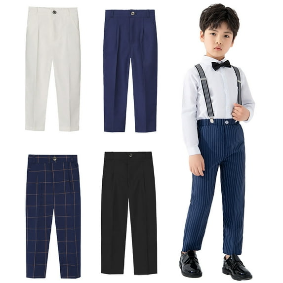 FLMEI Toddler Kids Boys School Uniform Suit Pants Button with Pockets Straight Dress Pants Teen Spring Autumn Fashion Casual Trousers for for 1-14 Years