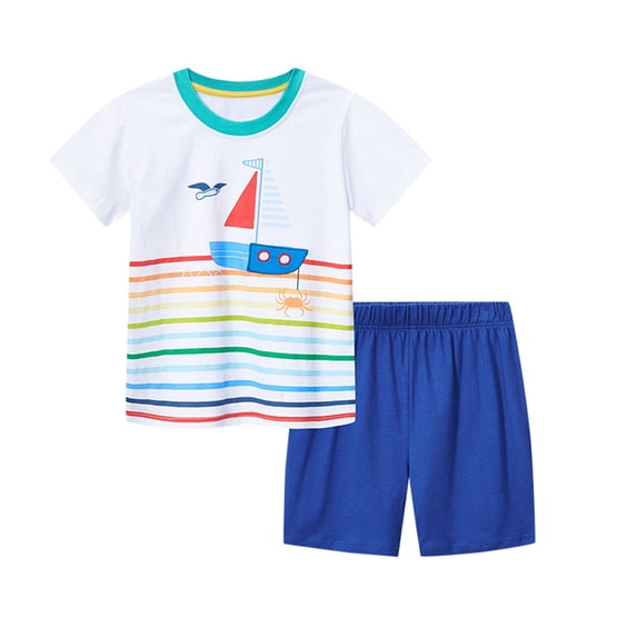 FLMEI Toddler Kids Boys Short Sleeve 2PCS Outfit Summer Cartoon Print Pullover T-Shirts Tops Comfy Shorts Casual Set for Baby Size 2-8T