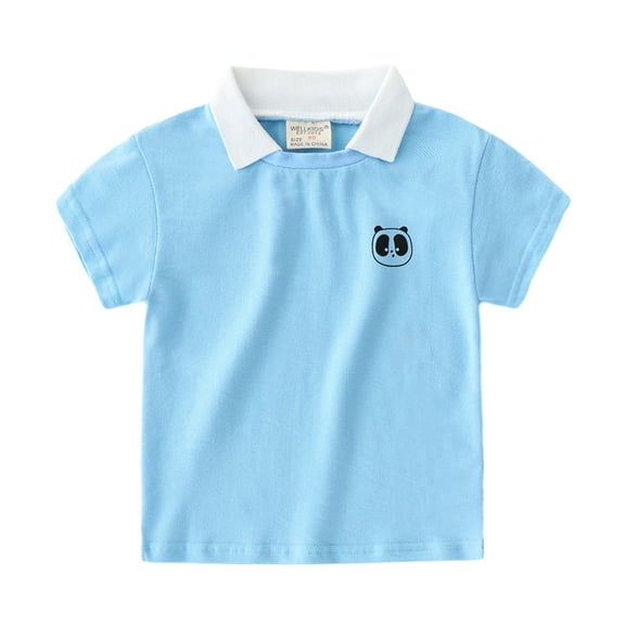 FLMEI Toddler Kids Boys Summer Lapel T-Shirt Short Sleeves Cotton Shirt Tops Pullover Cute Print Casual Tee Shirt for 1-6 Years Old