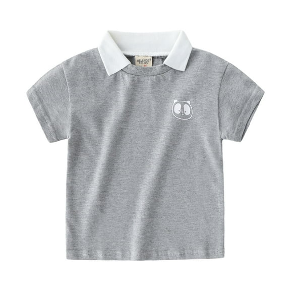 FLMEI Toddler Kids Boys Summer Lapel T-Shirt Short Sleeves Cotton Shirt Tops Pullover Cute Print Casual Tee Shirt for 1-6 Years Old
