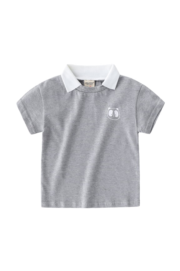 Toddler Kids Boys Summer Lapel T-Shirt Short Sleeves Cotton Shirt Tops Pullover Cute Print Casual Tee Shirt for 1-6 Years Old