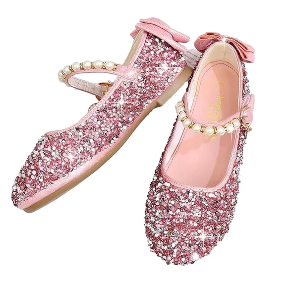 FLMEI Toddler Kids Girls Dress Leather Shoes Bowknot Glitter Sequins Flats Shoes Littler Girls Fall Winter Princess Heels Shoes
