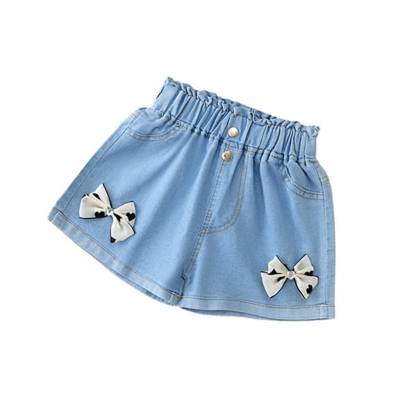 FLMEI Toddler Kids Jeans Denim Shorts Pants for Girls Summer Elastic Shorts Baby Casual Comfortable Breathable Shorts Pants for 1-6Y