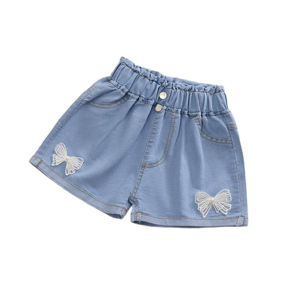 FLMEI Toddler Kids Jeans Denim Shorts Pants for Girls Summer Elastic Shorts Baby Casual Comfortable Breathable Shorts Pants for 1-6Y