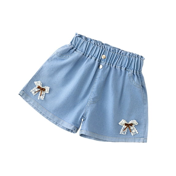 FLMEI Toddler Kids Jeans Denim Shorts Pants for Girls Summer Elastic Shorts Baby Casual Comfortable Breathable Shorts Pants for 1-6Y