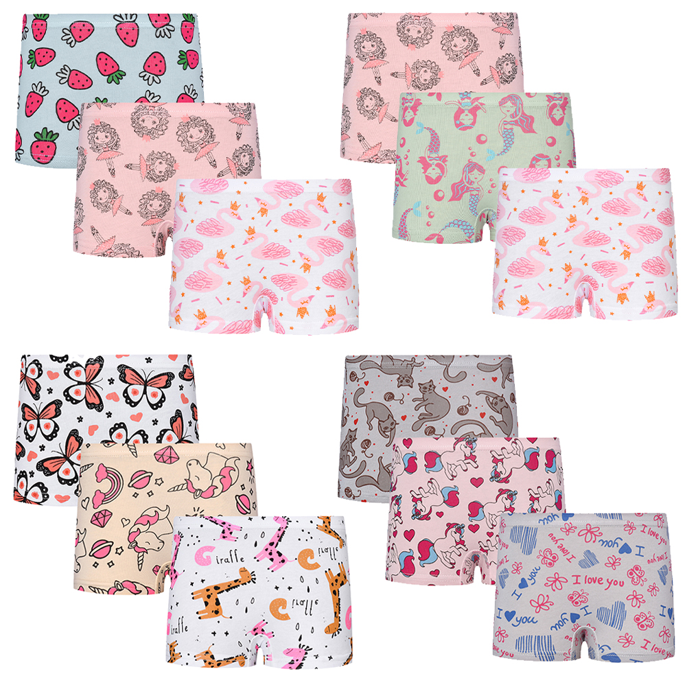 FLMEI Toddler Kids Soft Underwear Cotton Panties Little Girls Comfort Baby Briefs Undies 1-9 Years Girls Cute Boxer Shorts