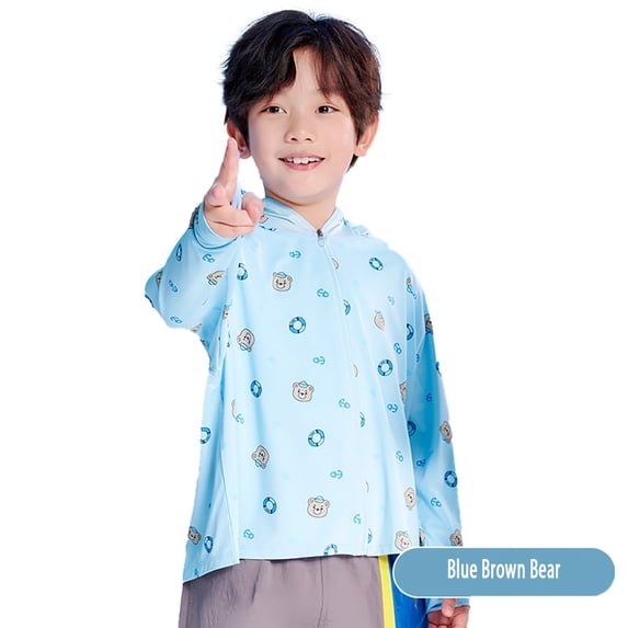 FLMEI Toddler Kids Sun Protection Jacket for Boys & Girls Summer Printed Sun Shirt Zip Front Rashguard Teen Unisex Outdoor Sunsuits for Running Hiking 5-13 Years