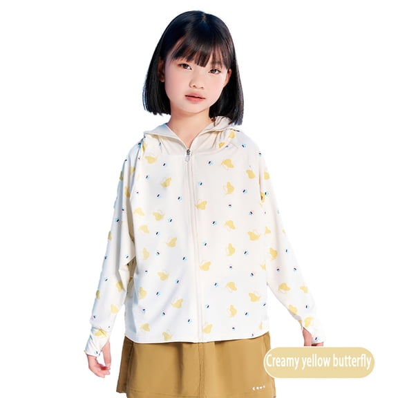 FLMEI Toddler Kids Sun Protection Jacket for Boys & Girls Summer Printed Sun Shirt Zip Front Rashguard Teen Unisex Outdoor Sunsuits for Running Hiking 5-13 Years
