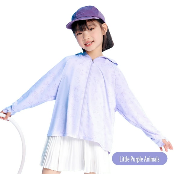FLMEI Toddler Kids Sun Protection Jacket for Boys & Girls Summer Printed Sun Shirt Zip Front Rashguard Teen Unisex Outdoor Sunsuits for Running Hiking 5-13 Years