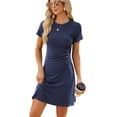 thumbnail image 1 of FLMEI Women Dresses Short Sleeve Dress Mini Dress Drawstring Cotton Solid Color long Dress，Sizes S-XXL, 1 of 8
