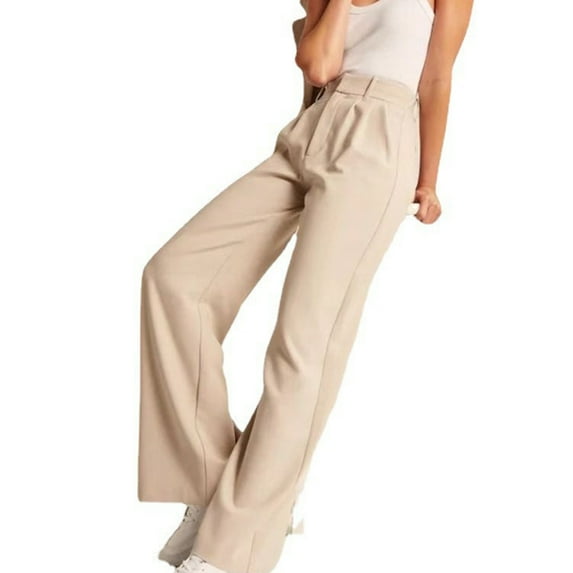 FLMEI Women High Waist Suit Pants Long Pants Wide Leg Pants Elastic Waisted in The Back Office Business Casual Work Pants for Summer S-5XL
