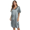 thumbnail image 1 of FLMEI Women Night Shirts Sleepwear//Night Dress for Women/Satin Nightgown//Womens Sleep Shirts//V Neck Side Split Sleepshirt Short Sleeves Sleepwear, 1 of 8