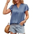 thumbnail image 1 of FLMEI Women Silk Button down Shirts Short Sleeve V-Neck Satin Blouse for Women Short Sleeve Summer Tops S-XXL, 1 of 9