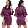 thumbnail image 1 of FLMEI Women Silk Robes Silky Satin Night-Robe Solid Color Bathrobe Sleepwear Loungewear Pajamas S-XXL, 1 of 9