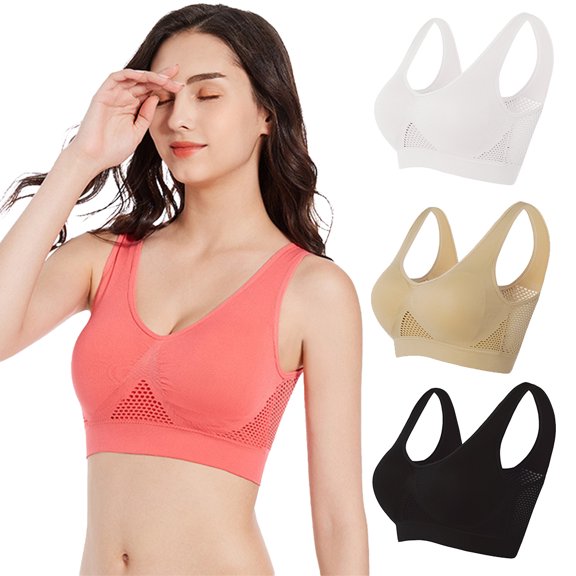 FLMEI Women's Bras Seamless Full Coverage Plus Size Sports Bra for Sleeping Yoga Workout Wear Bralette S-7XL