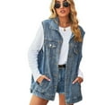 thumbnail image 1 of FLMEI Women's Denim Vest Breathable Sleeveless Jackets Summer Jeans Vest Womens Lapel Washed Cowboy Waistcoat Tops XS-XL, 1 of 8