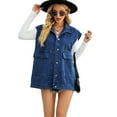 thumbnail image 1 of FLMEI Women's Denim Vest Breathable Sleeveless Jackets Summer Jeans Vest Womens Lapel Washed Cowboy Waistcoat Tops XS-XL, 1 of 9