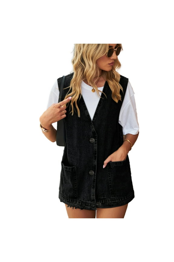 Women's Denim Vest Washed Jean Vest Casual Sleeveless Jackets Summer Comfort Waistcoat for Womens S-XXXL