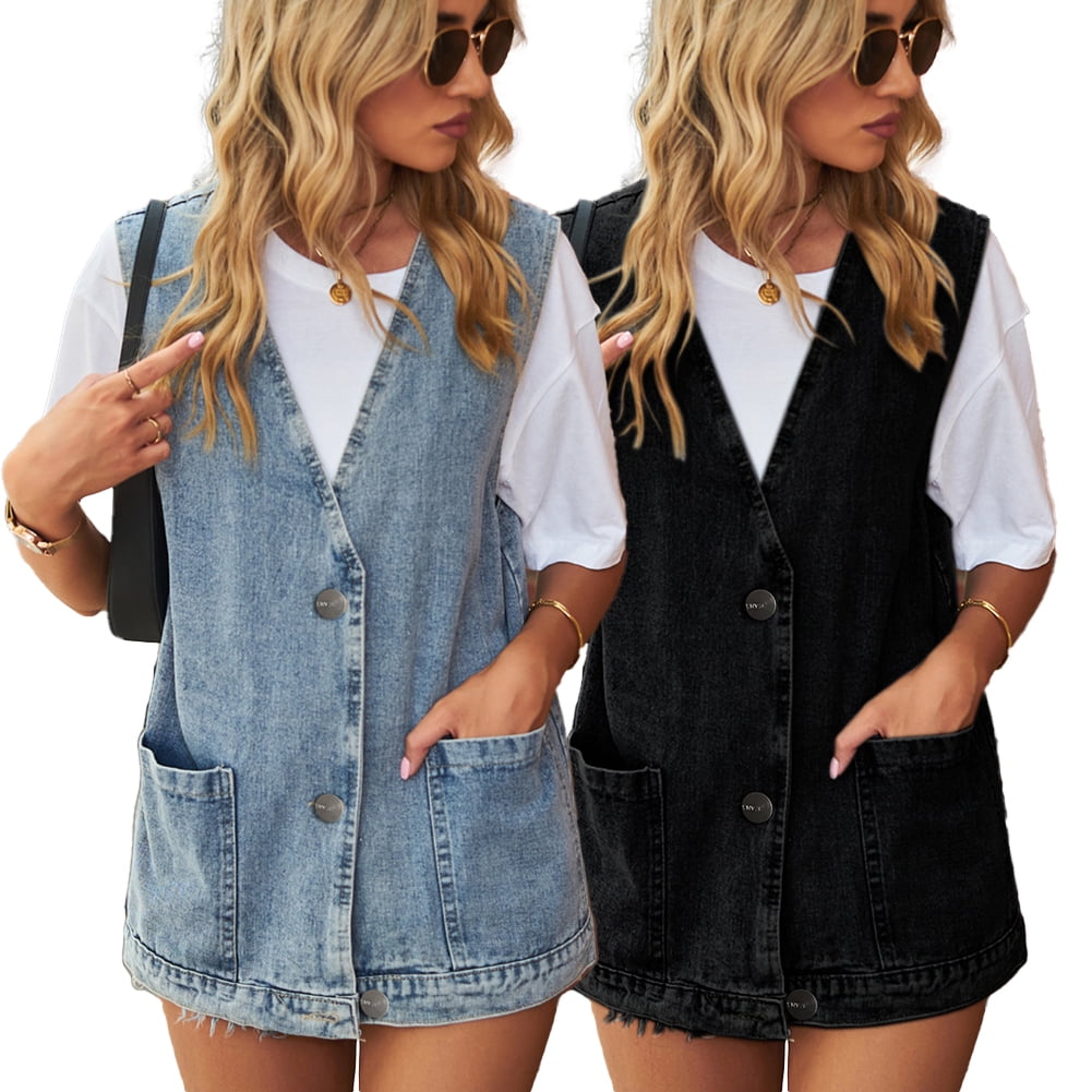 Women’s Print Washed Denim Vest