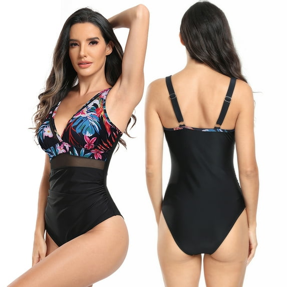 FLMEI Women's One Piece Swimsuit Tummy Control Bathing Suits One Piece Swimwear Swim Rompers S-XXL