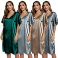 thumbnail image 1 of FLMEI Women's Short Sleeve Silk Nightgown Summer Lightweight Sleepwear Dress Womens Solid Color Stain Pajamas Summer V-Neck Jammies S-XL, 1 of 8