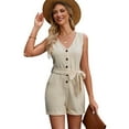 thumbnail image 1 of FLMEI Women's Summer Jumpsuit Shorts Sleeveless Button down Rompers Shorts Womens Straight One-Piece Shorts with Belt S-XXL, 1 of 9