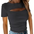 thumbnail image 1 of FLMEI Women's T Shirt Summer Crewneck Slim T-Shirt Stretchy Bodycon Short Sleeve Tee TopsS-3XL, 1 of 8