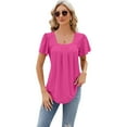 thumbnail image 1 of FLMEI Women's T-Shirts Short Sleeve Cotton Square Neck Summer Casual Tees Tops Pullover Short Sleeved S-XXL, 1 of 8