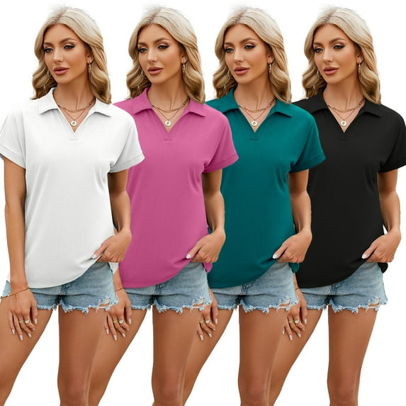 FLMEI Women's Tshirts Summer Tees Cotton Tops Casual Collared Short Sleeve T Casual Tops Loose Blouses for Women,S-XXL
