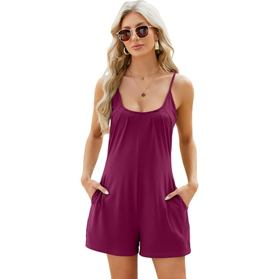 FLMEI Womens Casual Overalls Romper Solid Color Bodysuit Adjustable Straps Jumpsuits for Women Loose Summer Jumpsuit S-XXL