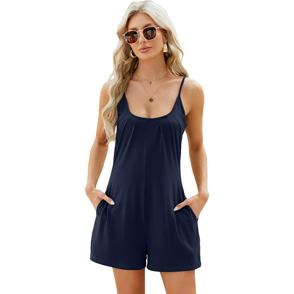 FLMEI Womens Casual Overalls Romper Solid Color Bodysuit Adjustable Straps Jumpsuits for Women Loose Summer Jumpsuit S-XXL