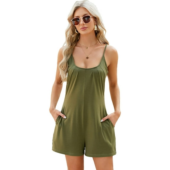 FLMEI Womens Casual Overalls Romper Solid Color Bodysuit Adjustable Straps Jumpsuits for Women Loose Summer Jumpsuit S-XXL