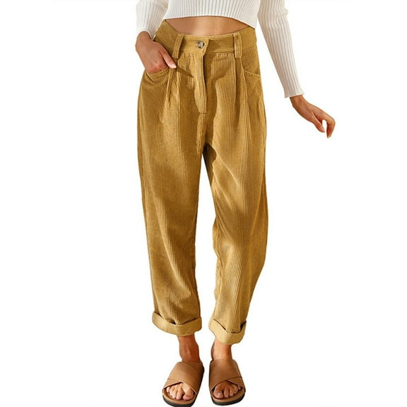 FLMEI Womens Corduroy Pants Corduroy Pants for Women Casual Trousers Loose Fit Slacks Long Pants with Pockets S-XXXL