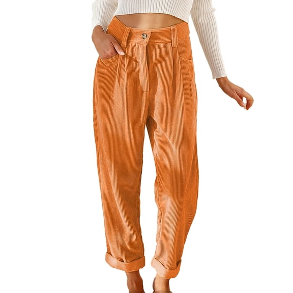 FLMEI Womens Corduroy Pants Corduroy Pants for Women Casual Trousers Loose Fit Slacks Long Pants with Pockets S-XXXL