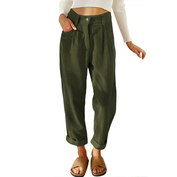 FLMEI Womens Corduroy Pants High Waist Straight Leg Pants with Pockets Fall Solid Colortrousers for Women's S-XXXL