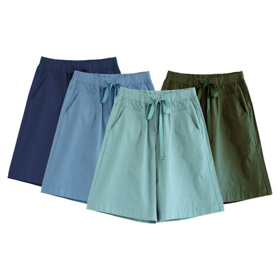 FLMEI Womens Cotton Shorts Drawstring Casual Shorts Summer Wide Leg Shorts with Pockets for Women's M-8XL