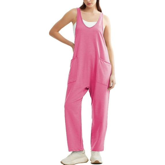 FLMEI Womens Jumpsuits Casual Summer Onesie Rompers Sleeveless Loose Baggy Overalls Jumpers Adjustable Shoulder Strap Summer Clothes S-XXL