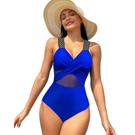 FLMEI Womens One Piece Swimsuits Womens Mesh Bikini High Waisted Bathing Suit Solid Colour Swimwear for Womens S-XXL
