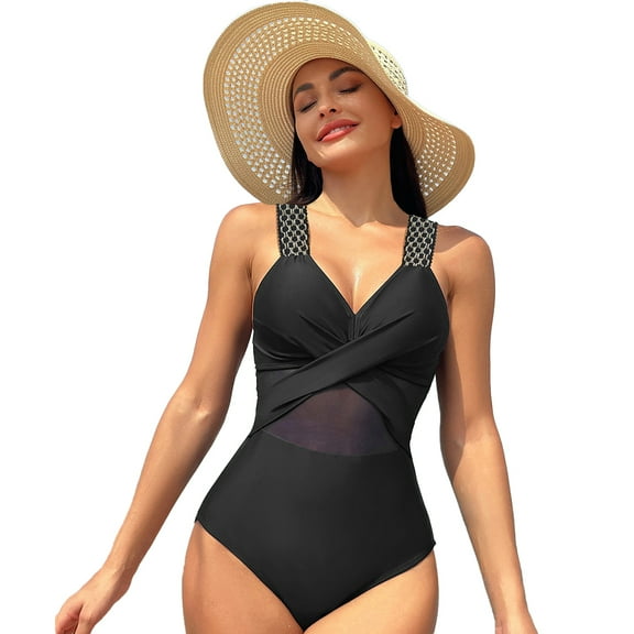 FLMEI Womens One Piece Swimsuits Womens Mesh Bikini High Waisted Bathing Suit Solid Colour Swimwear for Womens S-XXL
