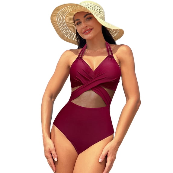 FLMEI Womens One Piece Swimsuits Womens Mesh Bikini High Waisted Bathing Suit Summer Solid Colour Swimwear for Womens S-XXL