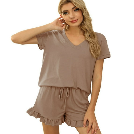 FLMEI Womens Pajama Sets Comfy Short Sleeve Sleepwear Tops and Shorts Jammies 2 Piece Spring Summer Pjs Loungewear Outfit S-XXL