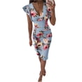 thumbnail image 1 of FLMEI Womens Short Sleeve Dress Summer Ruffle Dresses V Neck One-Piece Dress High Waist Sundress for Women's S-XXL, 1 of 9