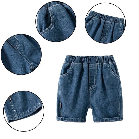 FLMEI1-8T Boys Summer Denim Shorts Elastic Waist Casual Five Pants with Pockets Solid Colour Jeans Shorts for Baby Kids