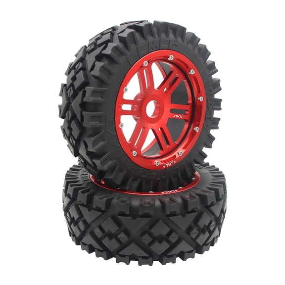 FLMLF 2Pcs RC Car Front Wheels Hub and Tire Assembly 170 x 60 mm Red for 1/5 HPI Baja 5B