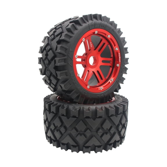 FLMLF 2Pcs RC Car Rear Wheels Hub and Tire Assembly 170 x 80 mm Red for 1/5 HPI Baja 5B