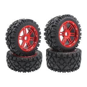 FLMLF 4Pcs RC Car Front and Rear Wheels Hub and Tire Assembly 170 x 60 mm 170 x 80 mm Red for 1/5 HPI Baja 5B